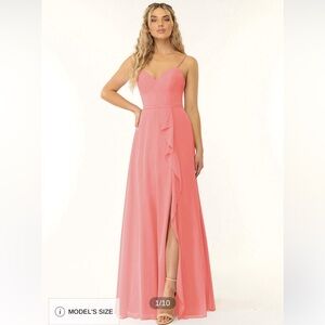 Azazie ‘Naeem’ Chiffon Coral Bridesmaid dress. NWT. Never worn. Size A18.